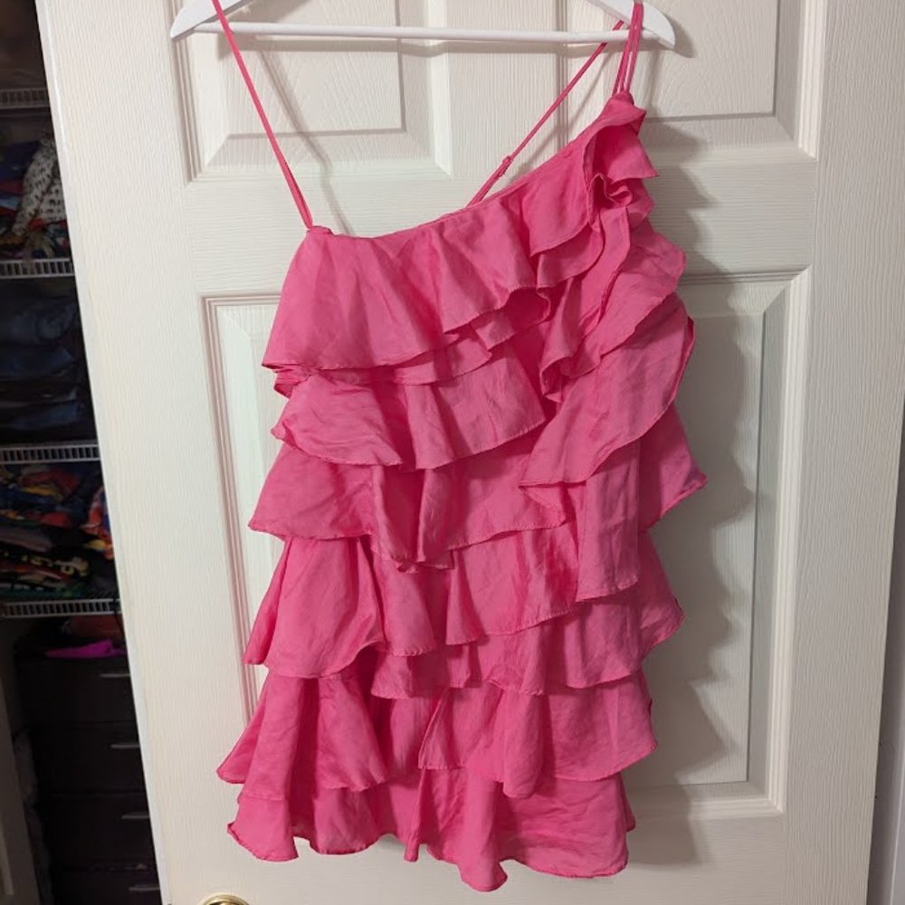 Fab'rik Dani one shoulder ruffle mini bright pink dress NWT Size small